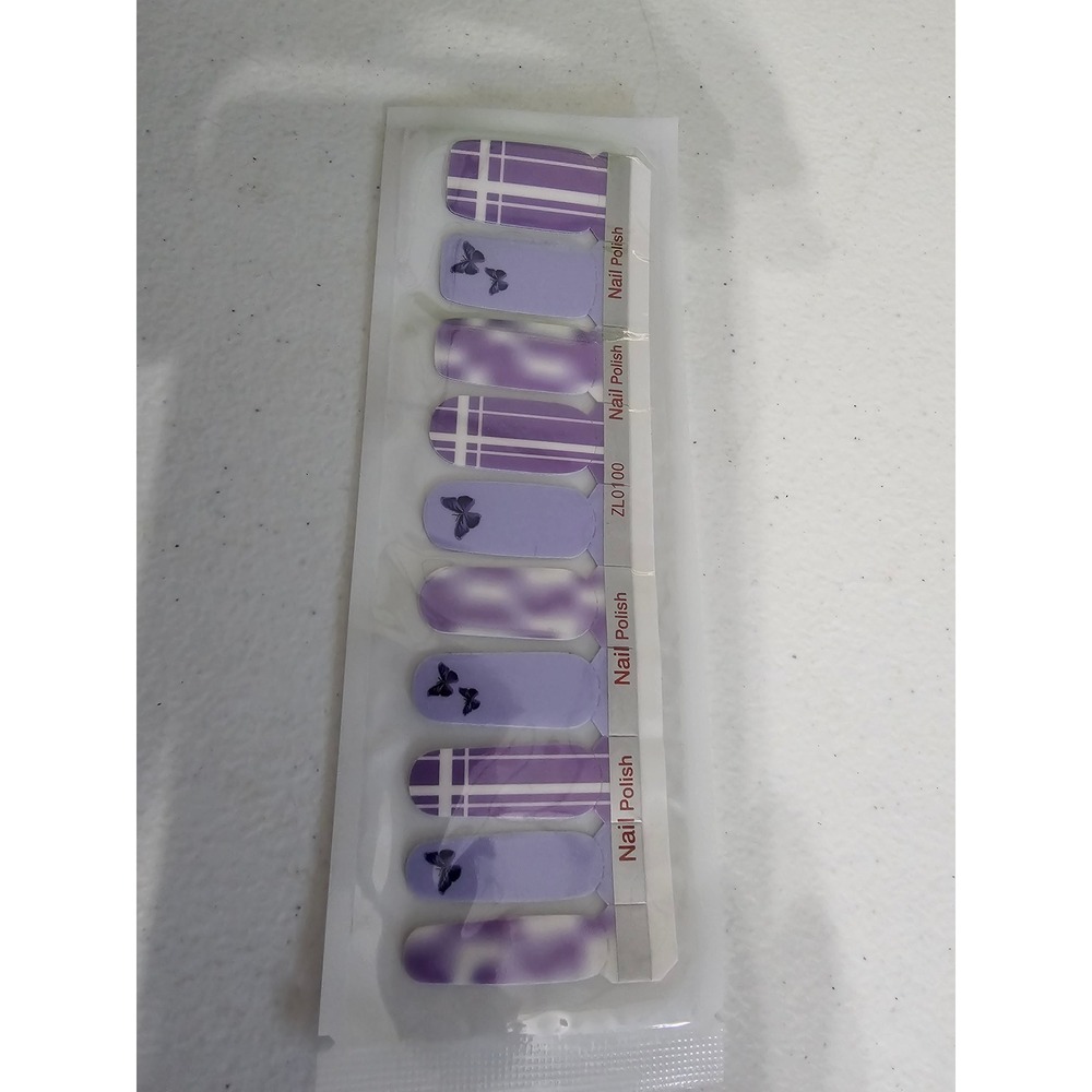 Purple Butterfly Plaid Marble Nail‎ Polish Wraps Strips ZL0100 Lavender Manicure